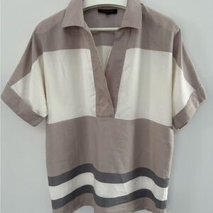 Lafayette 148 New York Beige and White Casual Shirt